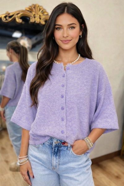 Lilac Cloud Button Cardigan