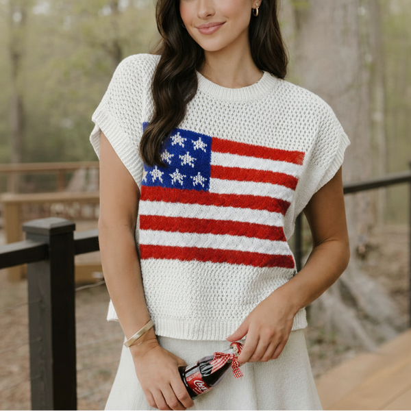 American Flag Open-Knit Cropped Vest