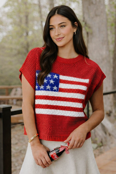 American Flag Open-Knit Cropped Vest