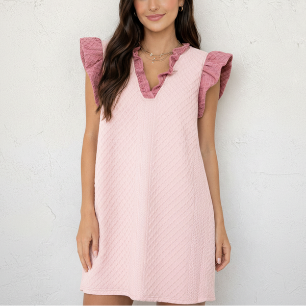 Blush Ruffle Quilted Mini Dress