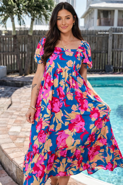 Tropical Bloom Off-Shoulder Maxi Dress