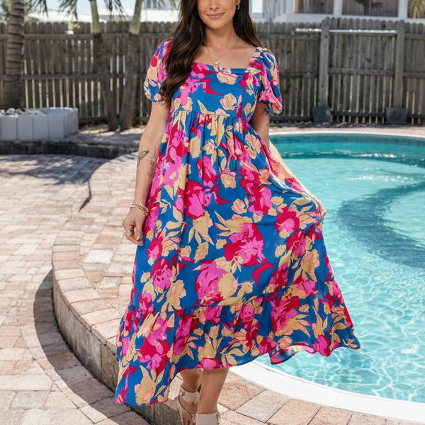 Tropical Bloom Off-Shoulder Maxi Dress