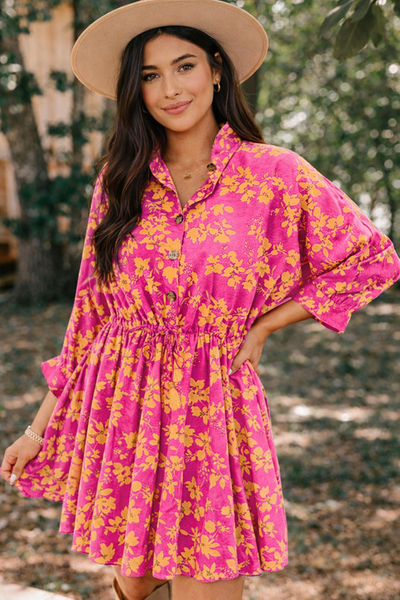 Fuchsia Flame Floral Mini Dress