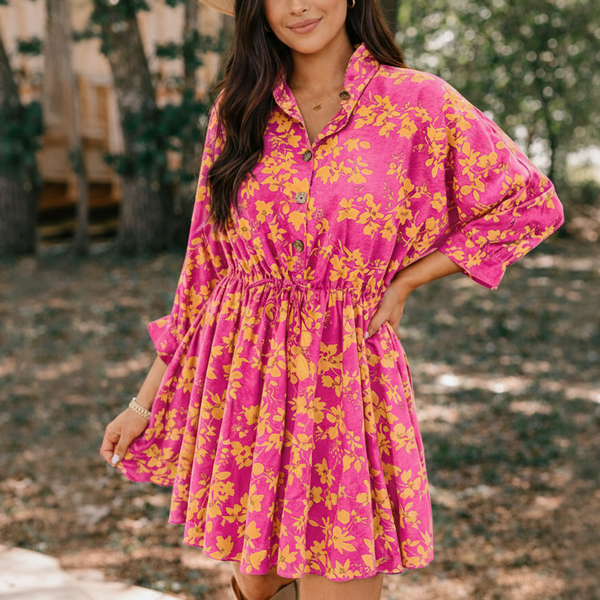 Fuchsia Flame Floral Mini Dress