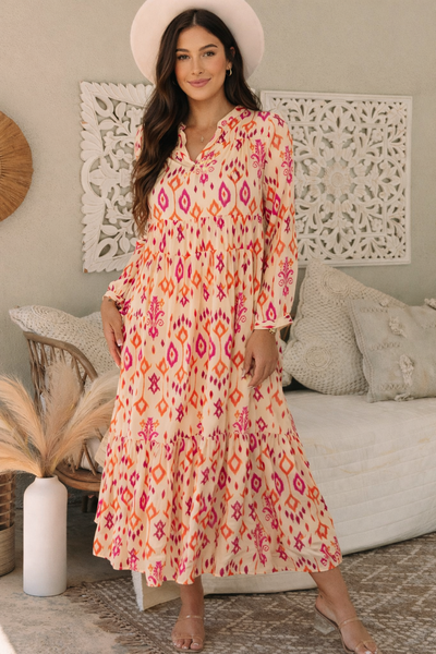 Coral Ikat Glow Maxi Dress
