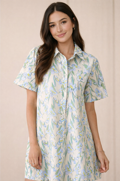 Iris Bloom Button Shirt Dress