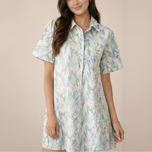 Iris Bloom Button Shirt Dress