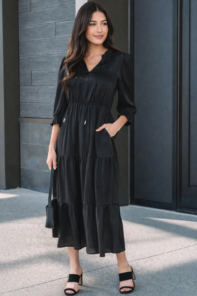 Midnight Tiered Ruffle Midi Dress