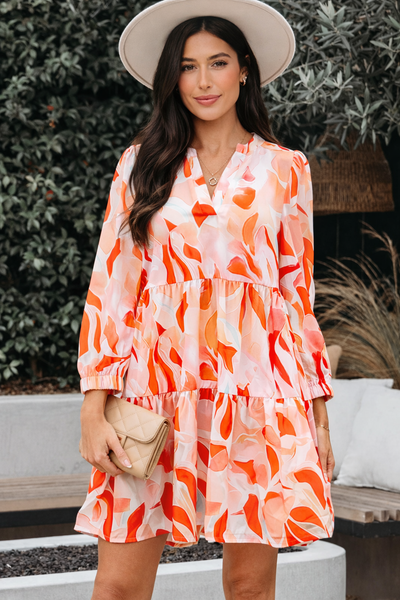 Coral Flame Petal Tier Dress