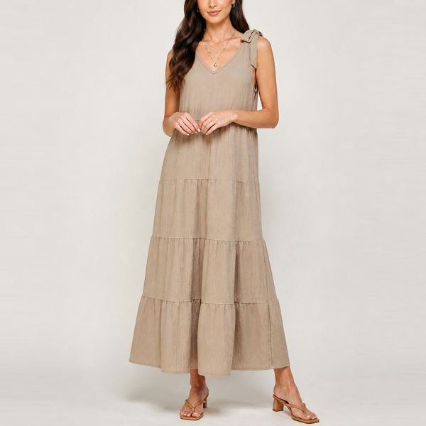 Vestido largo bohemio con hombros anudados