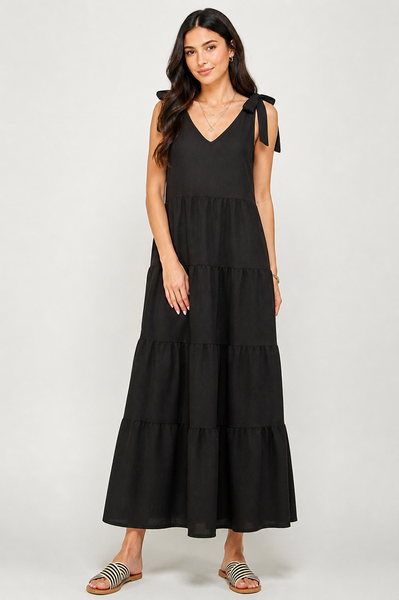 Vestido largo bohemio con hombros anudados