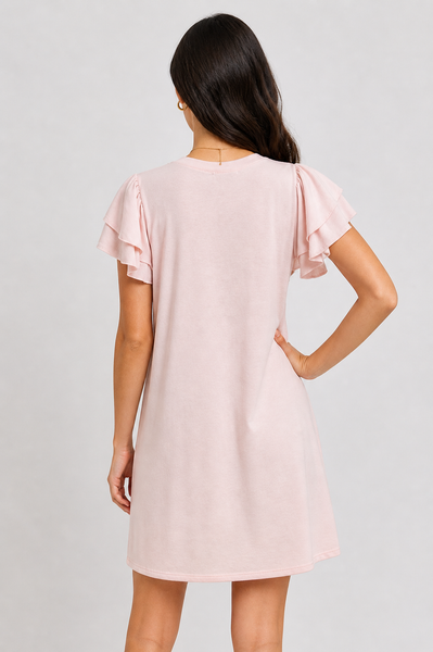 Blush Petal Flutter Sleeve Dress