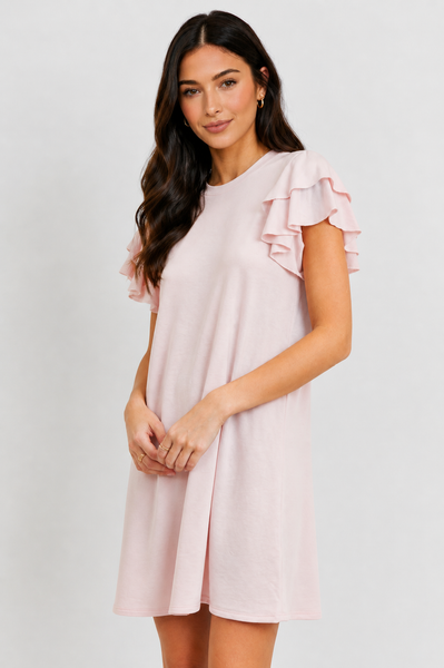 Blush Petal Flutter Sleeve Dress