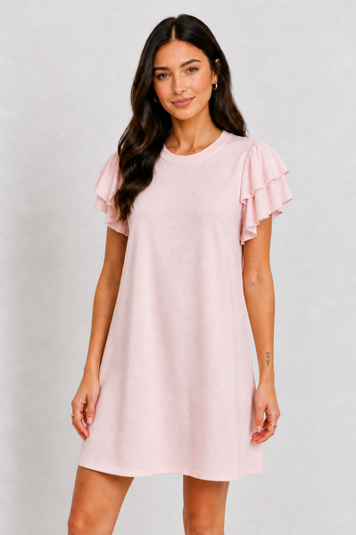 Blush Petal Flutter Sleeve Dress
