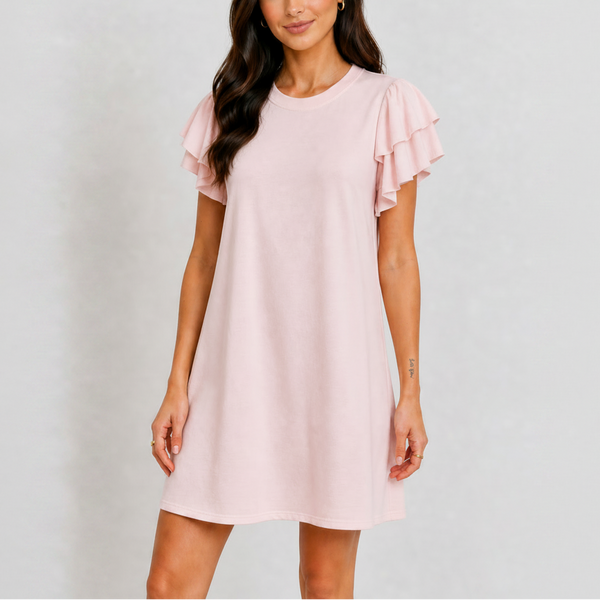 Blush Petal Flutter Sleeve Dress