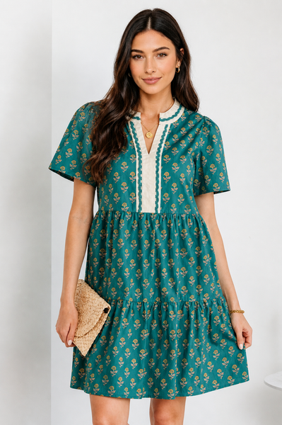 Emerald Meadow Charm Tiered Dress