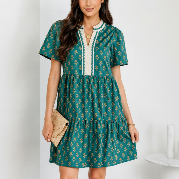 Emerald Meadow Charm Tiered Dress