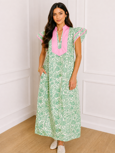 Blush Garden Flutter Sleeve Maxi Dress