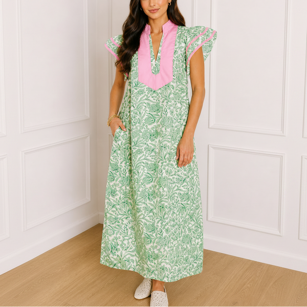 Blush Garden Flutter Sleeve Maxi Dress