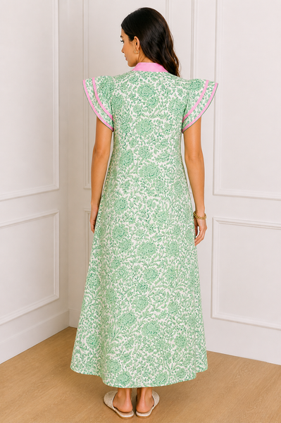Blush Garden Flutter Sleeve Maxi Dress