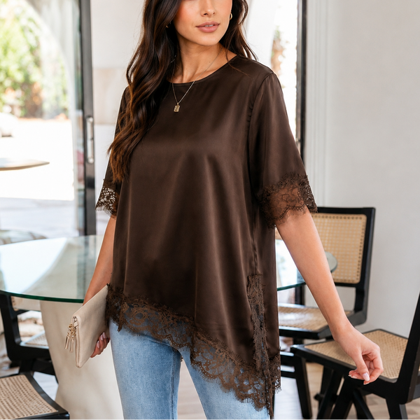 Mocha Midnight Lace Satin Blouse