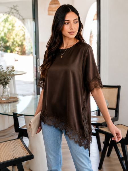 Mocha Midnight Lace Satin Blouse