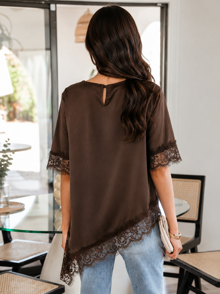 Mocha Midnight Lace Satin Blouse