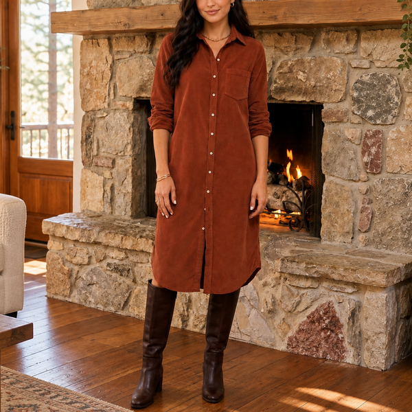 Autumn Hearth Corduroy Shirt Dress