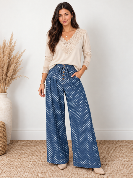Dotty Blue Wide Leg Jeans