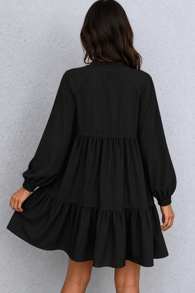 Midnight Ruffle Tie-Neck Dress