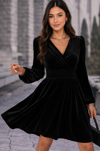 Midnight Velvet Wrap Mini Dress