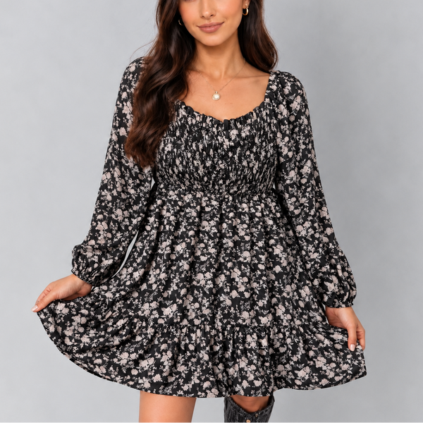 Midnight Floral Smocked Mini Dress