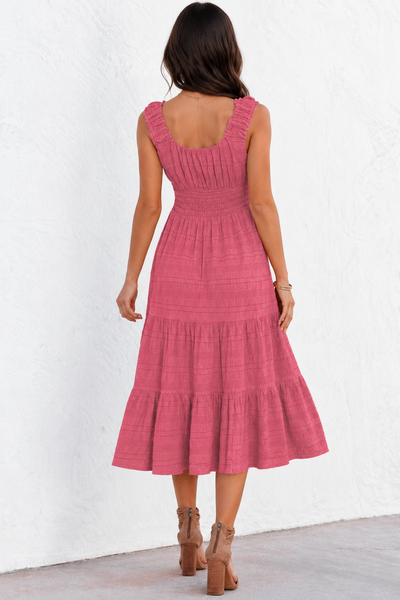 Blush Pleated Square-Neck Midi Dress