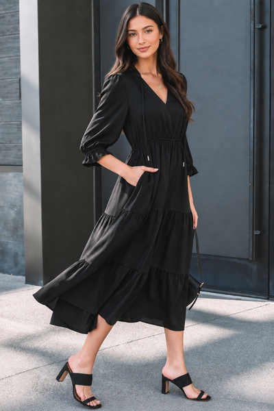 Midnight Tiered Ruffle Midi Dress