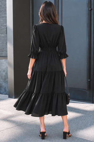 Midnight Tiered Ruffle Midi Dress