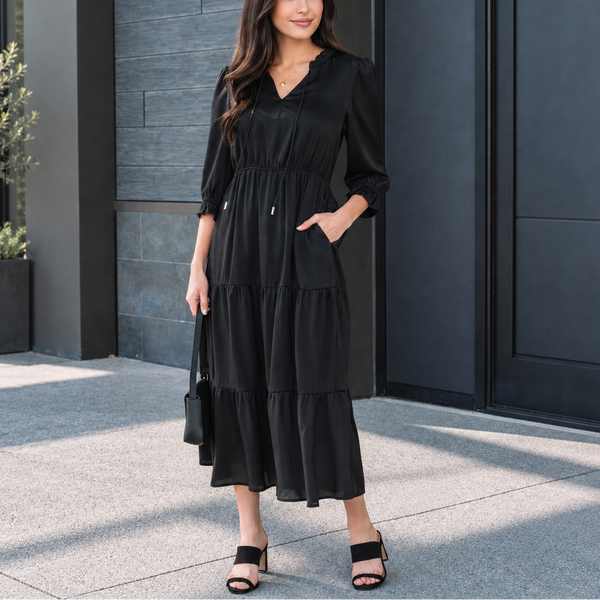 Midnight Tiered Ruffle Midi Dress