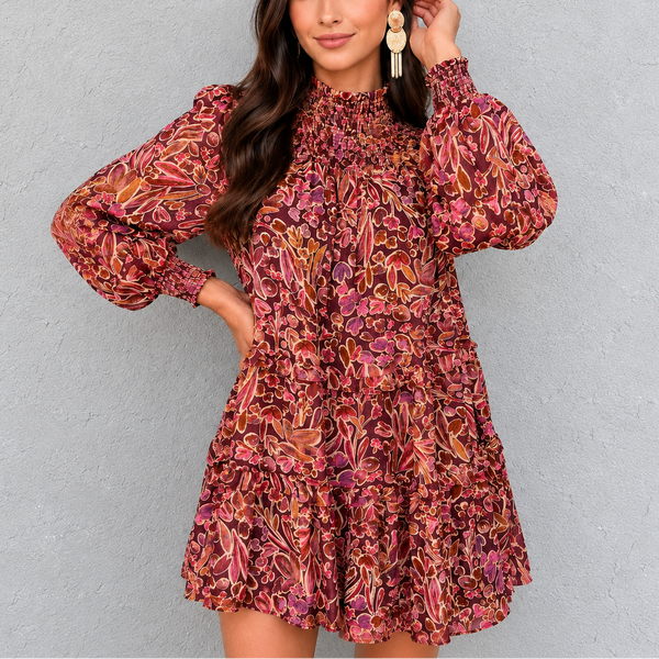 Crimson Meadow Smocked Mini Dress