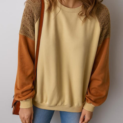 Rust Contrast Lace Sleeve Sweatshirt
