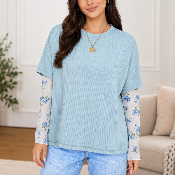 Sky Blossom Waffle Layered Top
