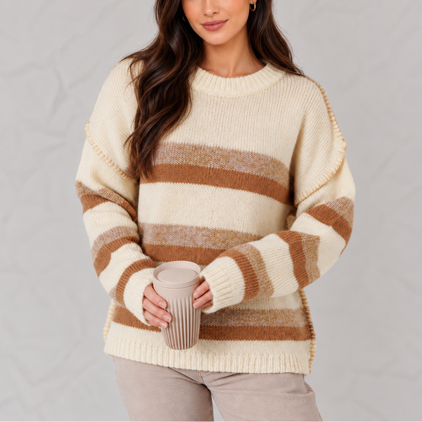 Caramel Drift Striped Sweater