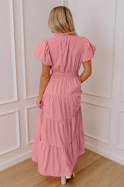 Blush Tiered Puff Sleeve Maxi Dress