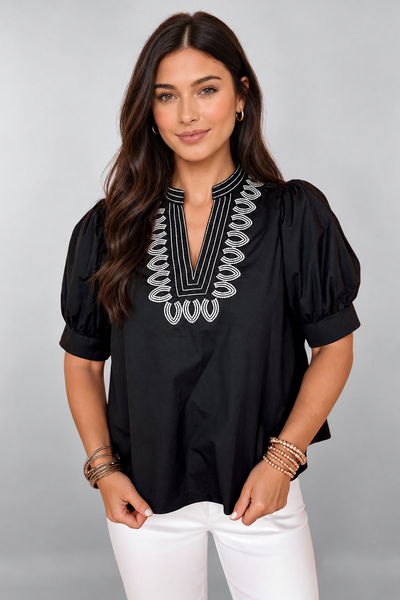 Ebony Embroidered Peasant Blouse