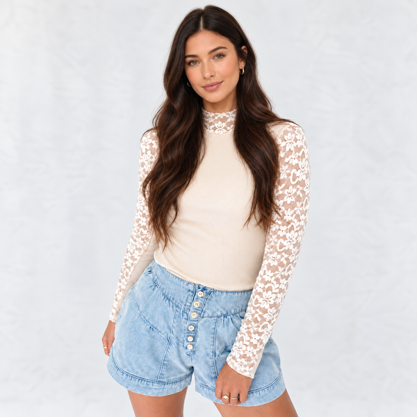 Lace Whispers Mock Neck Top