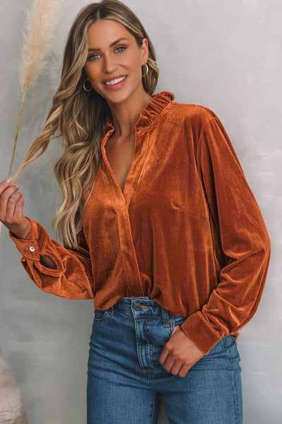 Velvet Charm Ruffle Blouse