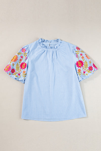 Embroidered Meadow Gingham Blouse