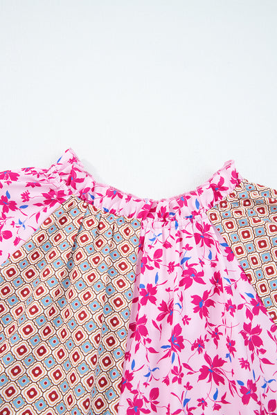 Boho Patchwork Tie Blouse