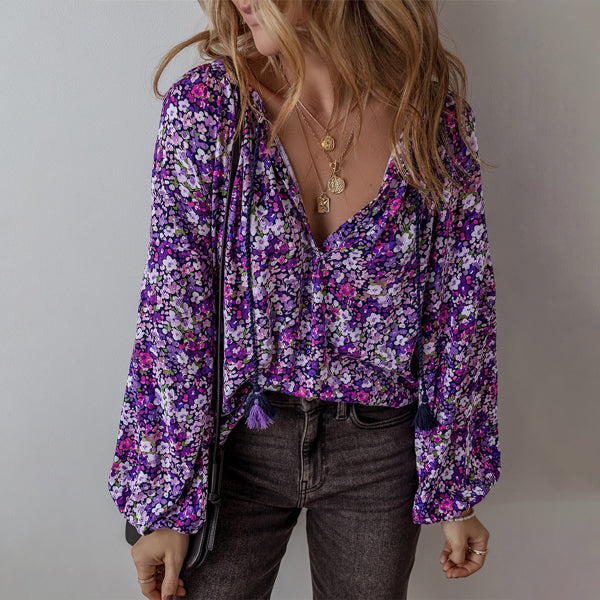 Violet Bloom Tassel Blouse