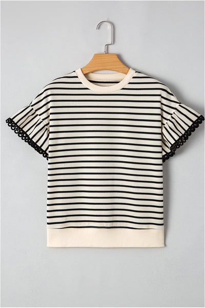 Mono Stripe Lace Flutter Top