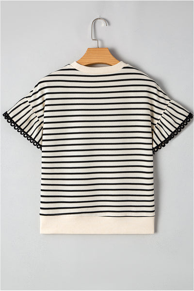 Mono Stripe Lace Flutter Top