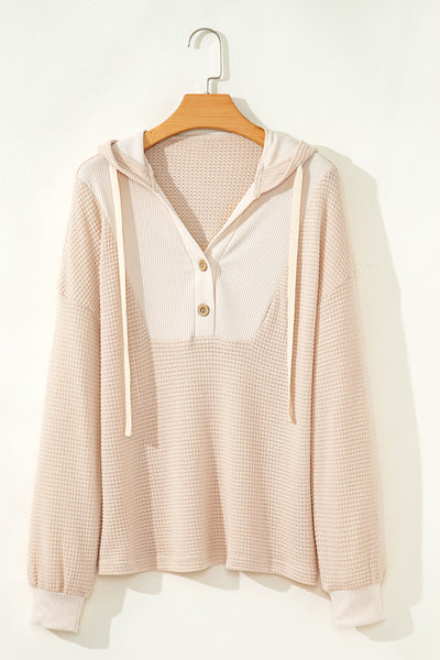 Cream Waffle Hooded Pullover